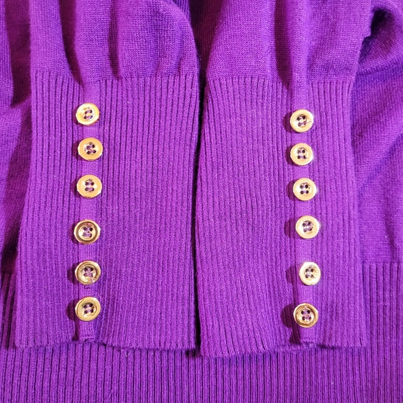 Purple long sleeve fitted lite weight sweater like top. - Picture 7 of 11